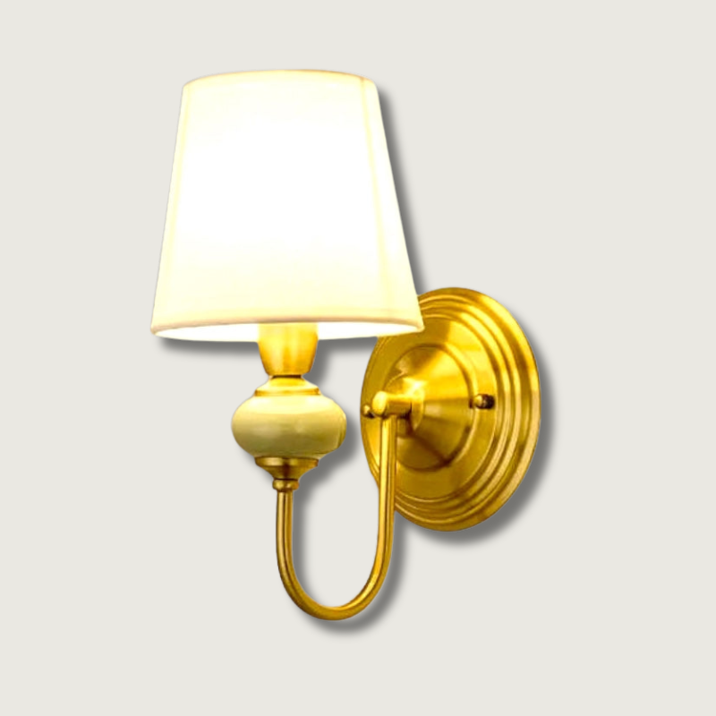 Modern LED Wall Sconce Brass Finish With Fabric Shade - Product showcase