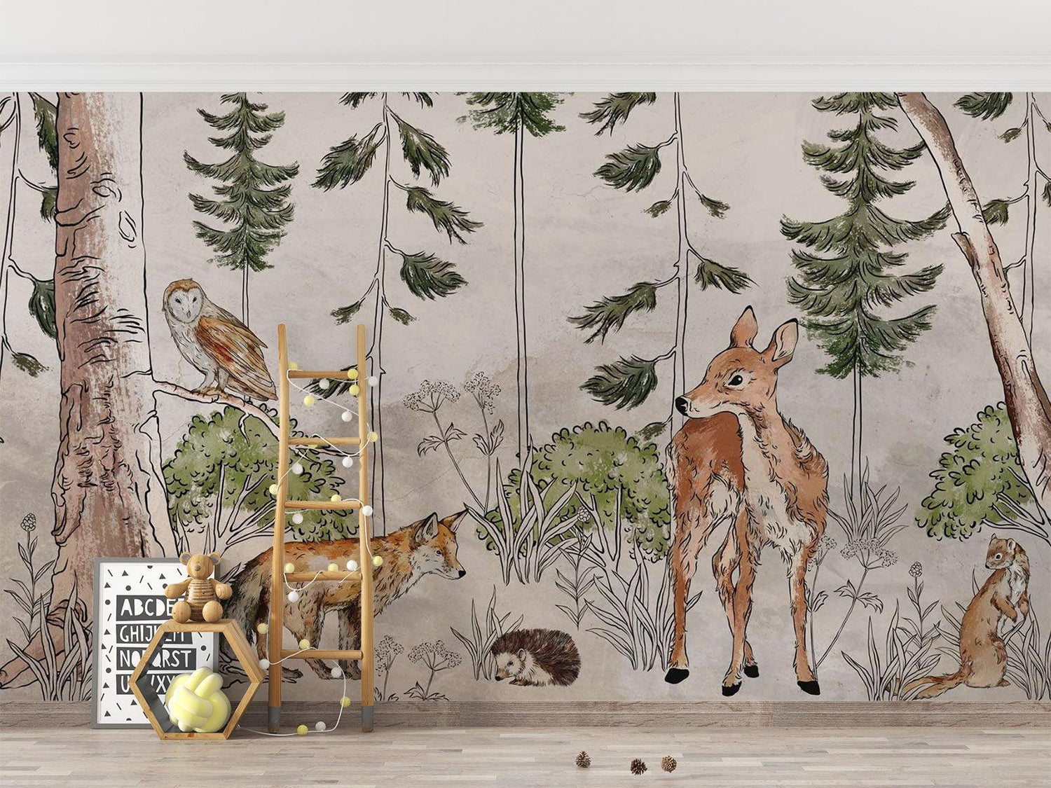 Forest Animals Mural Wallpaper | Watercolor Woodland Scene
