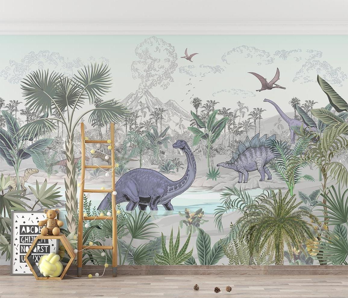 Dinosaur Mural Wallpaper | Prehistoric Jungle Paradise