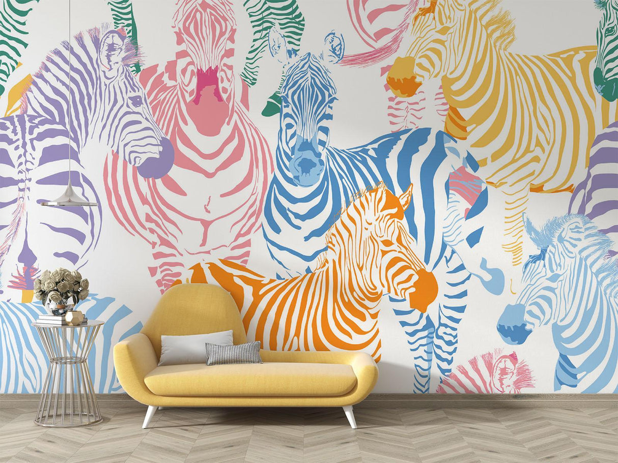 Safari Mural Wallpaper | Colorful Zebra Pattern