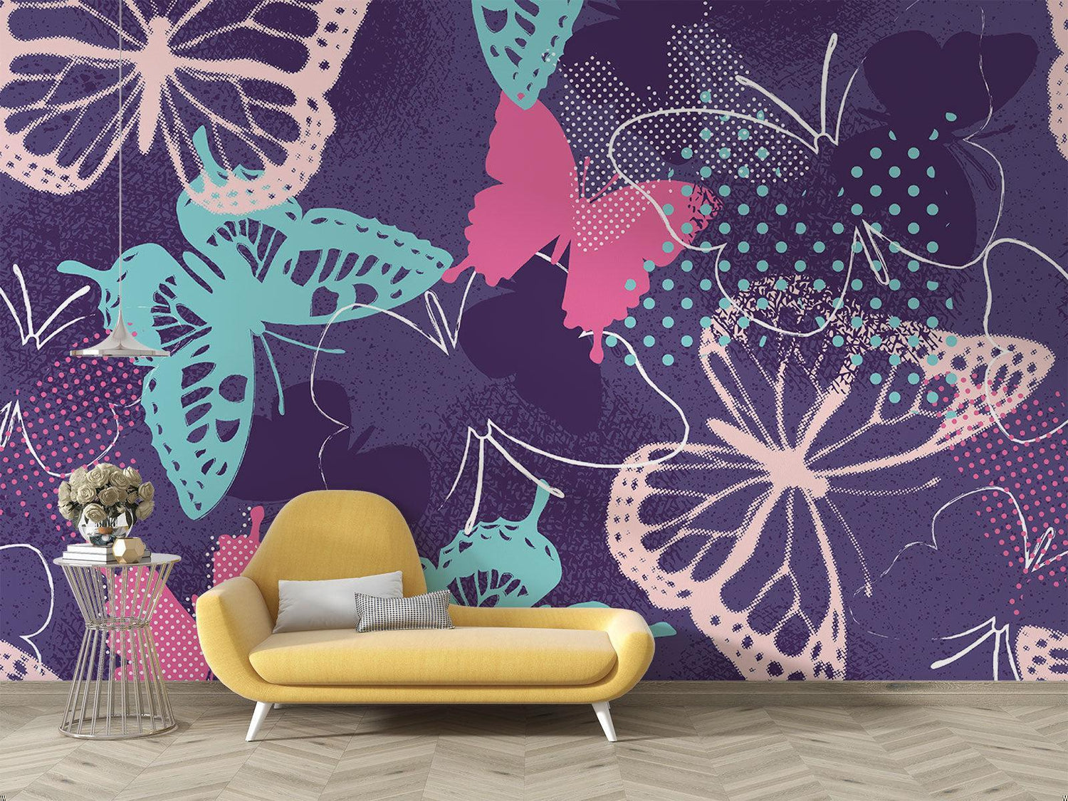 Papier Peint Mural Papillon | Design Moderne Violet et Turquoise