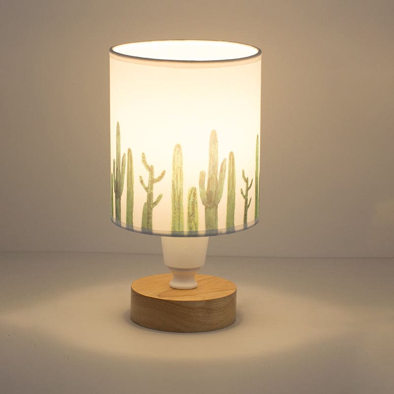 Nordic Table Lamp Woodland Pattern Shade With Wood Base - Detailed view