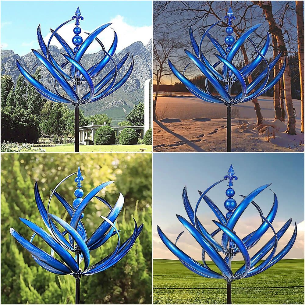 Kinetic Wind Spinner  Blue Metal Garden Art - Detailed view