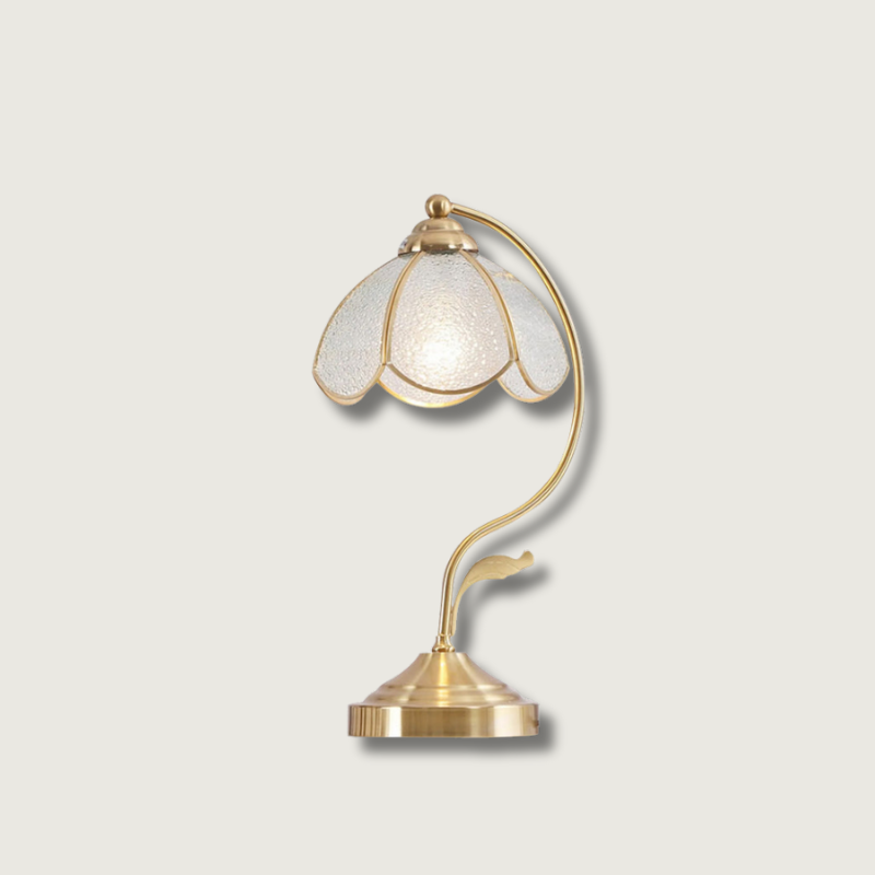Floral Glass Table Lamp Brass Frame with Petal Shade - Product showcase