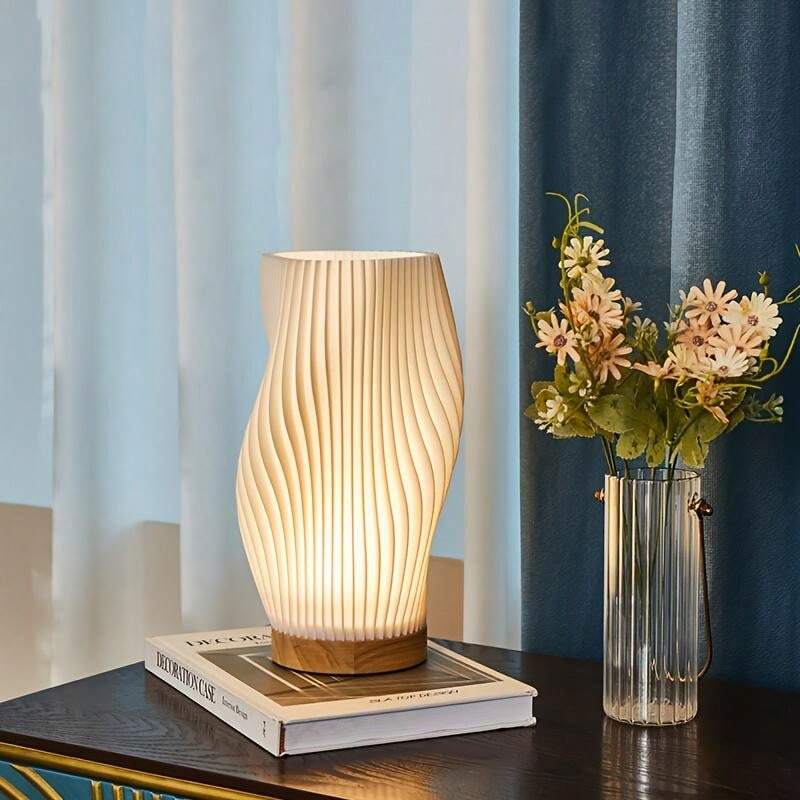 Modern Wave Table Lamp Pleated Shade Design - Detailed view