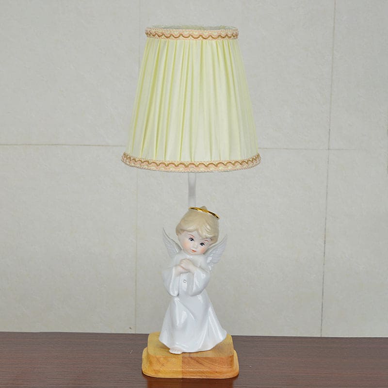 Classic Angel Table Lamp Pleated Shade With Gold Trim - Product showcase