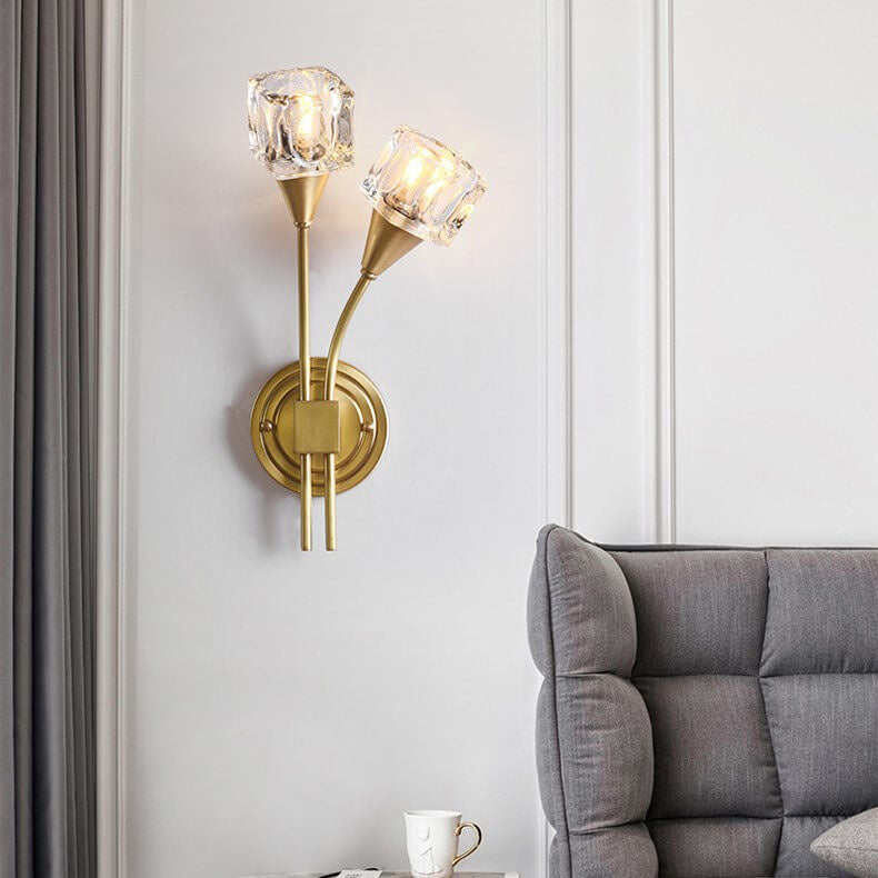 Modern Dual Wall Light Crystal Glass Brass Finish - Detailed view