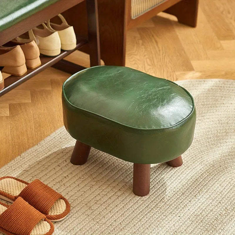 Contemporary Ottoman Footstool Green Faux Leather Wood Legs - Product detail 6