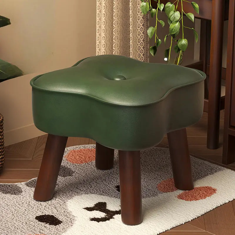 Contemporary Ottoman Footstool Green Faux Leather Wood Legs - Product detail 8