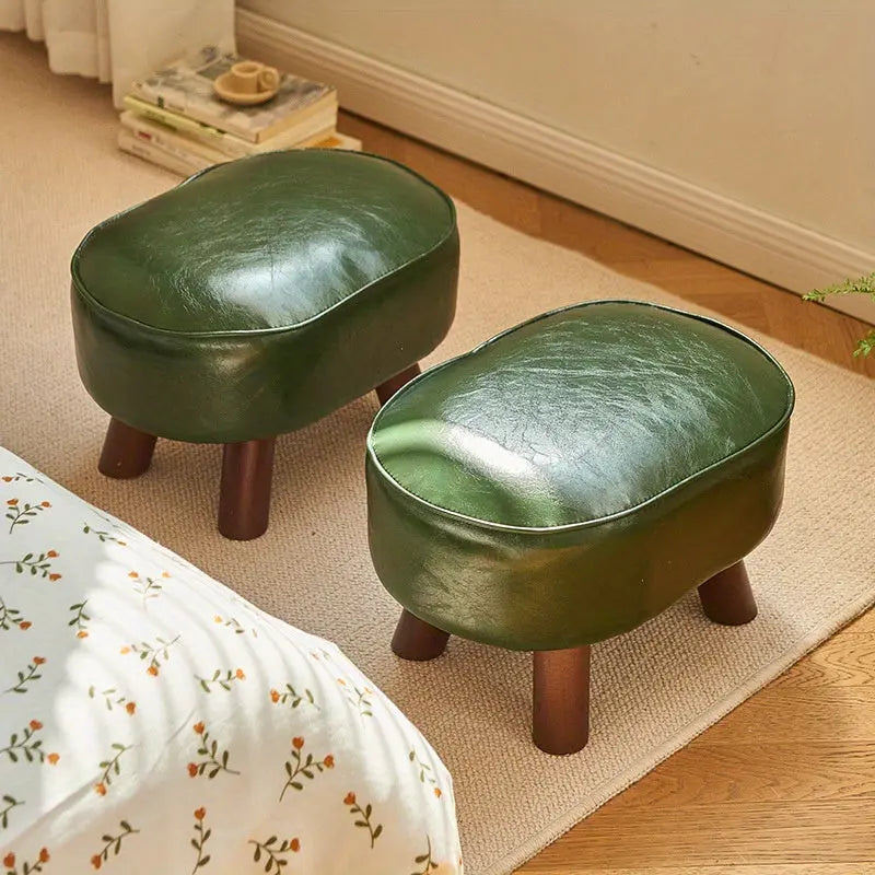 Contemporary Ottoman Footstool Green Faux Leather Wood Legs - Product example