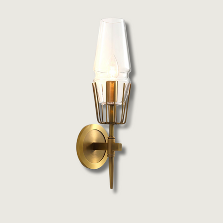 Modern Wall Sconce  Brass Frame Clear Glass Shade - Product showcase