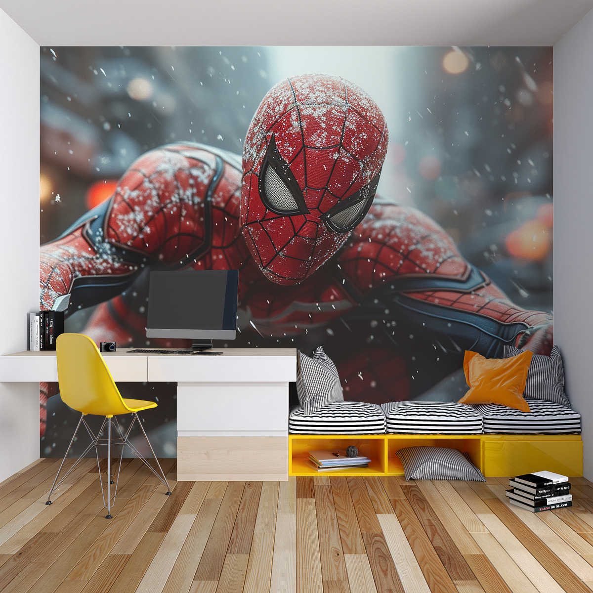 Superhero Mural Wallpaper | Snowy Spider-Man Adventure