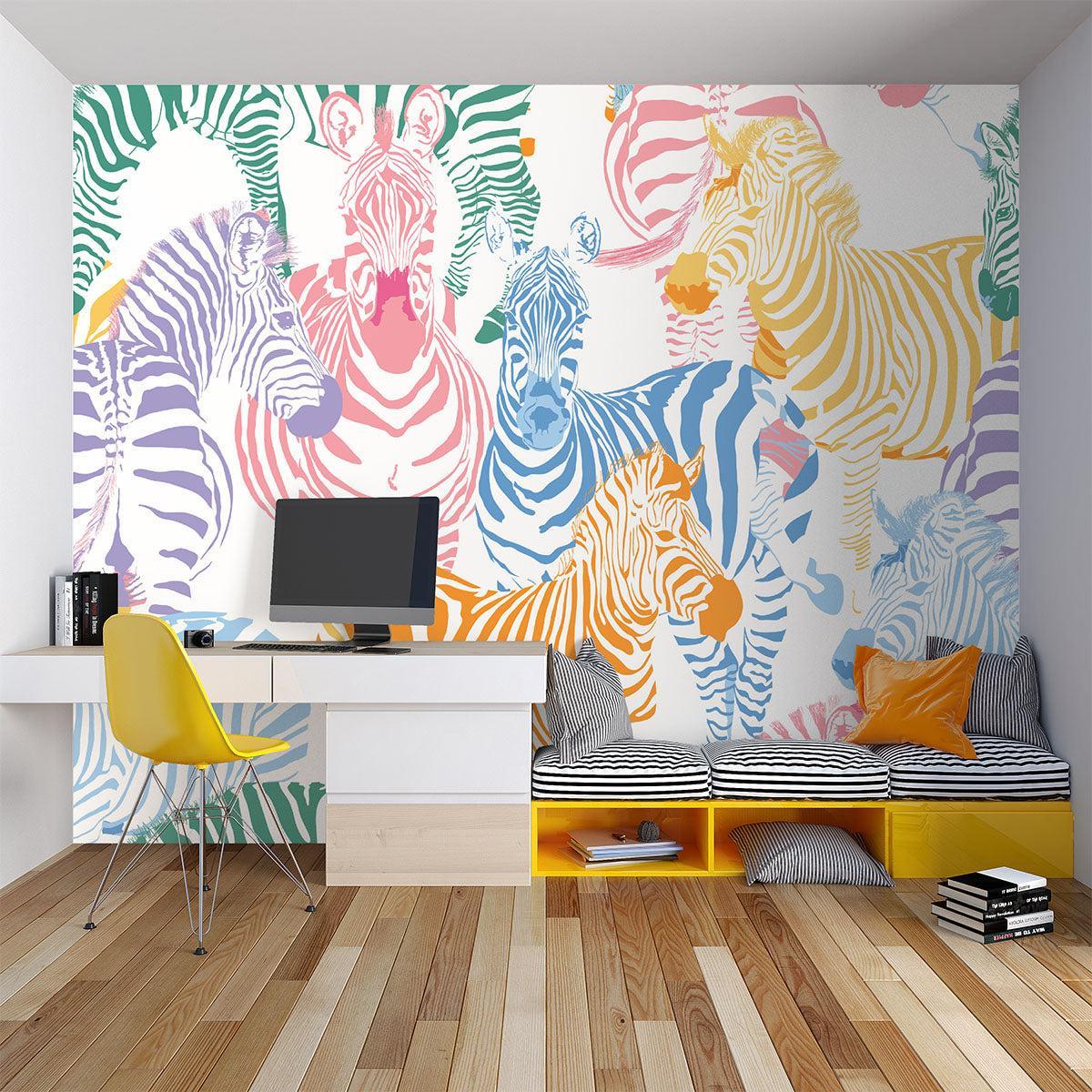 Safari Mural Wallpaper | Colorful Zebra Pattern