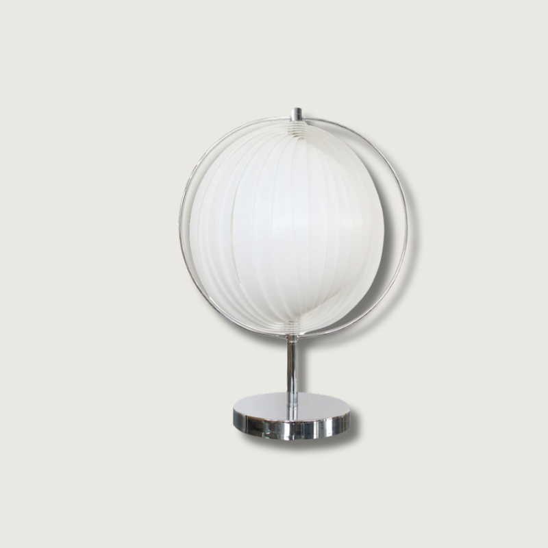 Modern Rotatable Table Lamp Chrome Base White Sphere Design - Product showcase