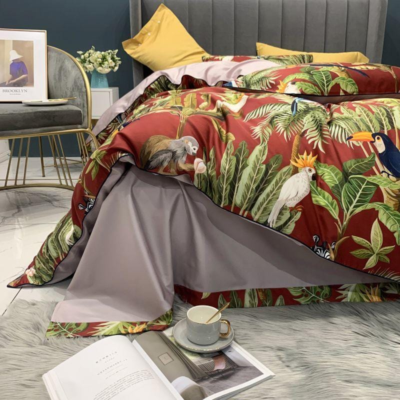 Tropical Cotton Duvet Set  Exotic Bird Paradise Print - Detailed view