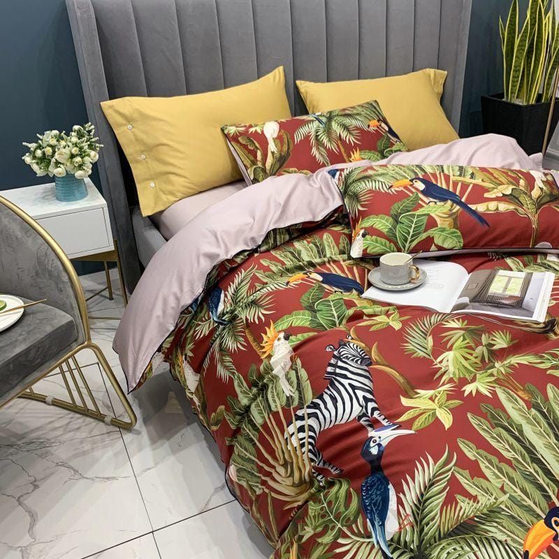 Tropical Cotton Duvet Set  Exotic Bird Paradise Print - Product example