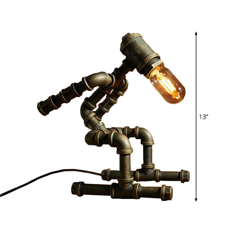 Industrial Robot Table Lamp Steampunk Pipe Design - Detailed view