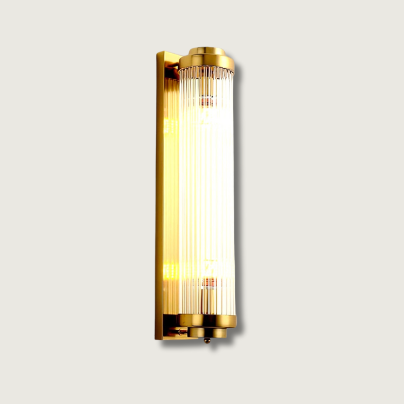 Art Deco Wall Light Ribbed Glass Gold Finish - Product showcase