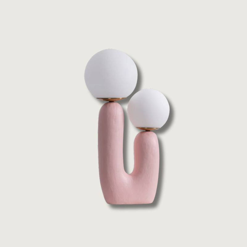 Modern Glass Table Lamp Pink Resin Base With Dual Globes - Product showcase