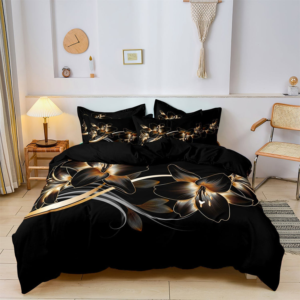 Luxury Floral Duvet Set  Black Gold Botanical Print - Product detail 6