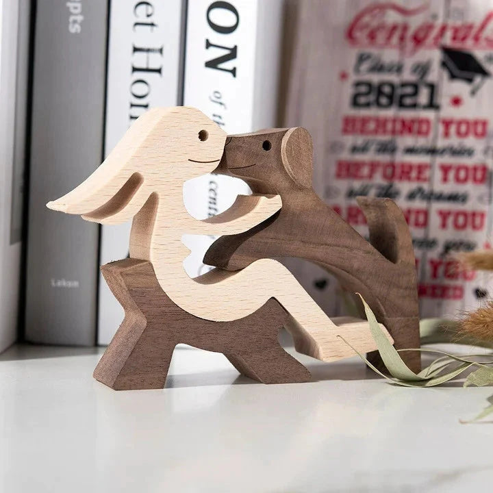 Handcrafted Wooden Animal Decor Natural Wood Dog Figurine Set - Product detail 12