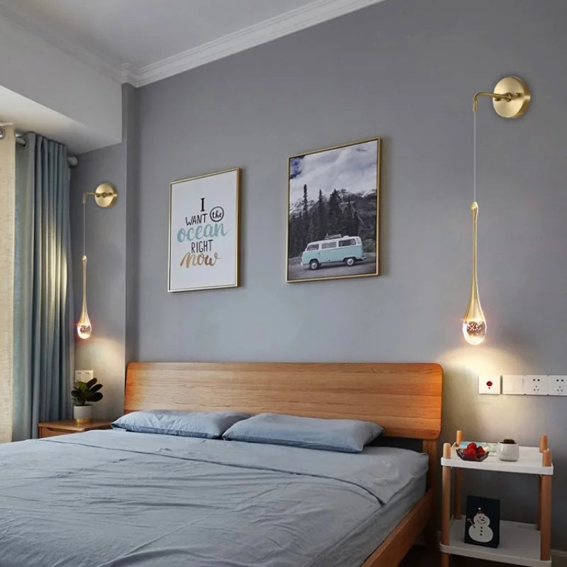 Modern LED Wall Lamp Crystal Drop Design With Gold Accents - Product detail 4