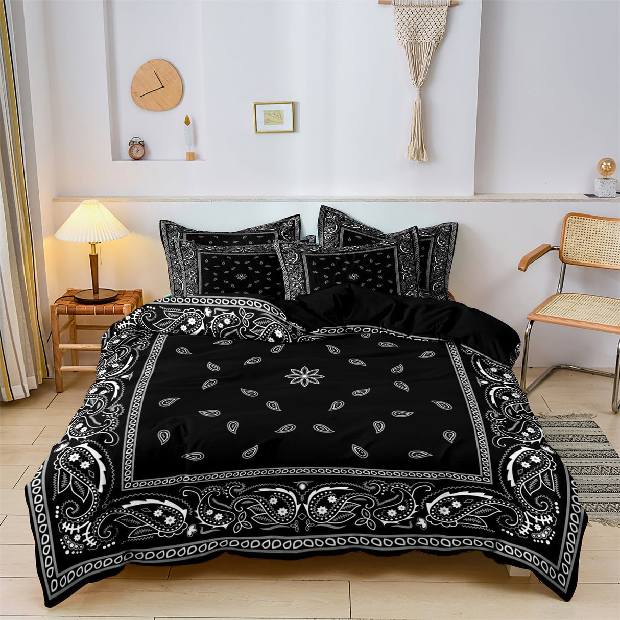 Mandala Cotton Bedding Set  Black Paisley Pattern Design - Product showcase