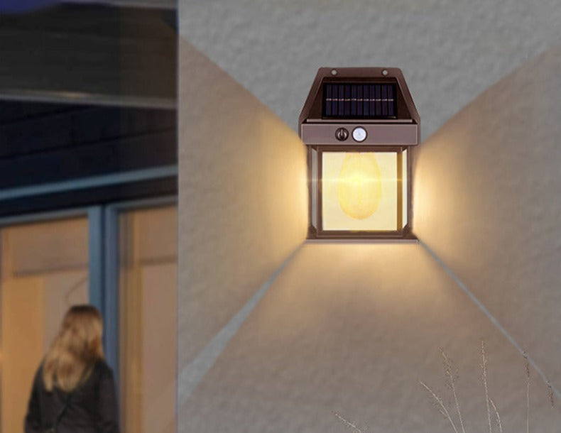 Solar Motion Sensor Wall Light  Modern Black Lantern Design - Detailed view
