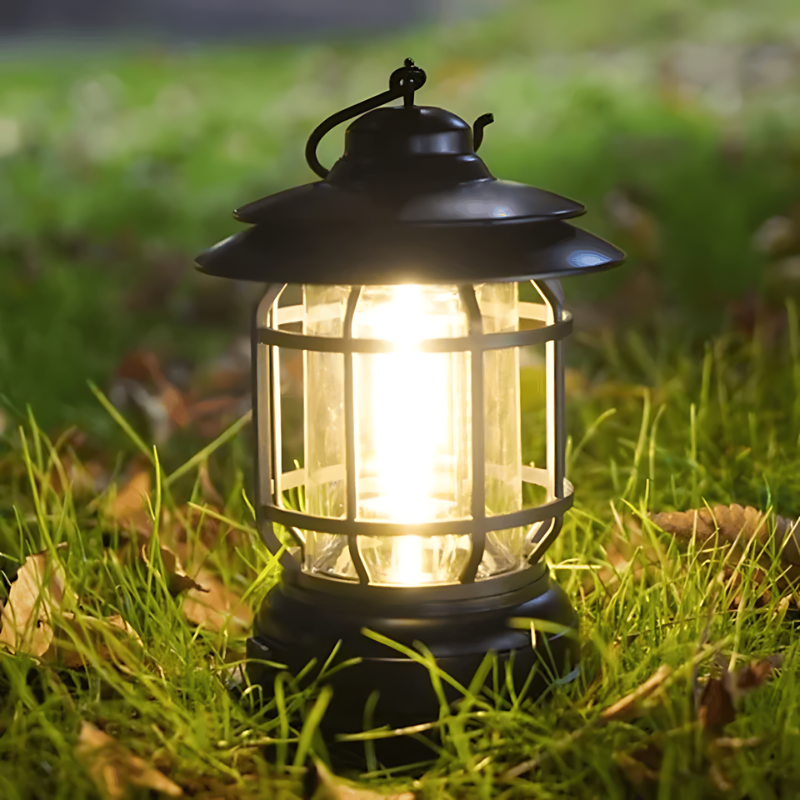 Vintage Outdoor Lantern  Black Metal LED Garden Light - Product showcase