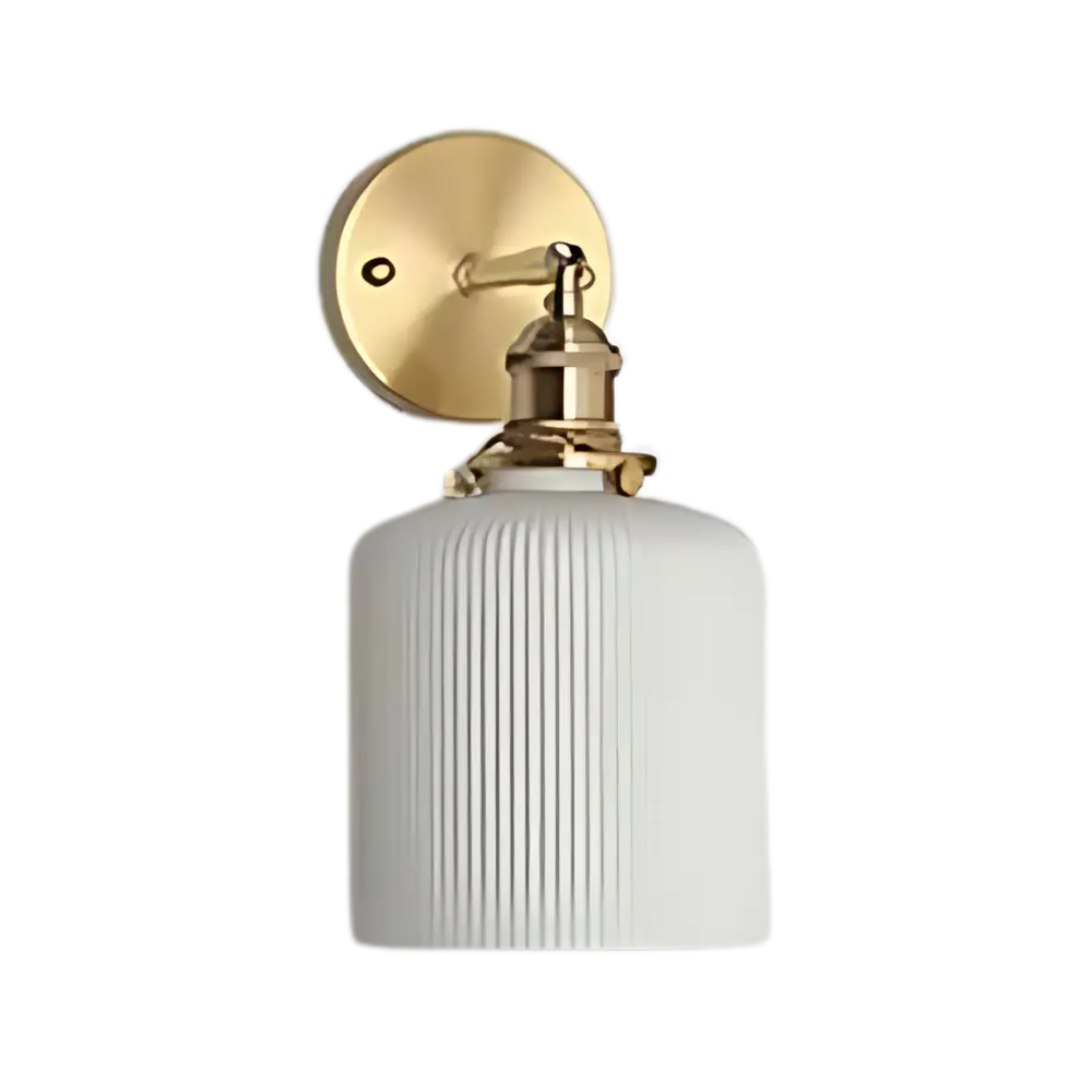 Modern Ceramic Wall Light  Ribbed Glass Shade with Brass Fixture - Detailed view