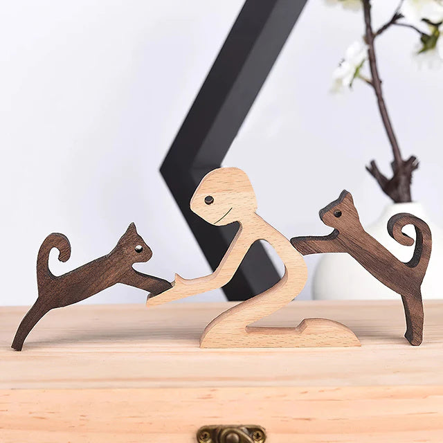 Handcrafted Wooden Animal Decor Natural Wood Dog Figurine Set - Product detail 8