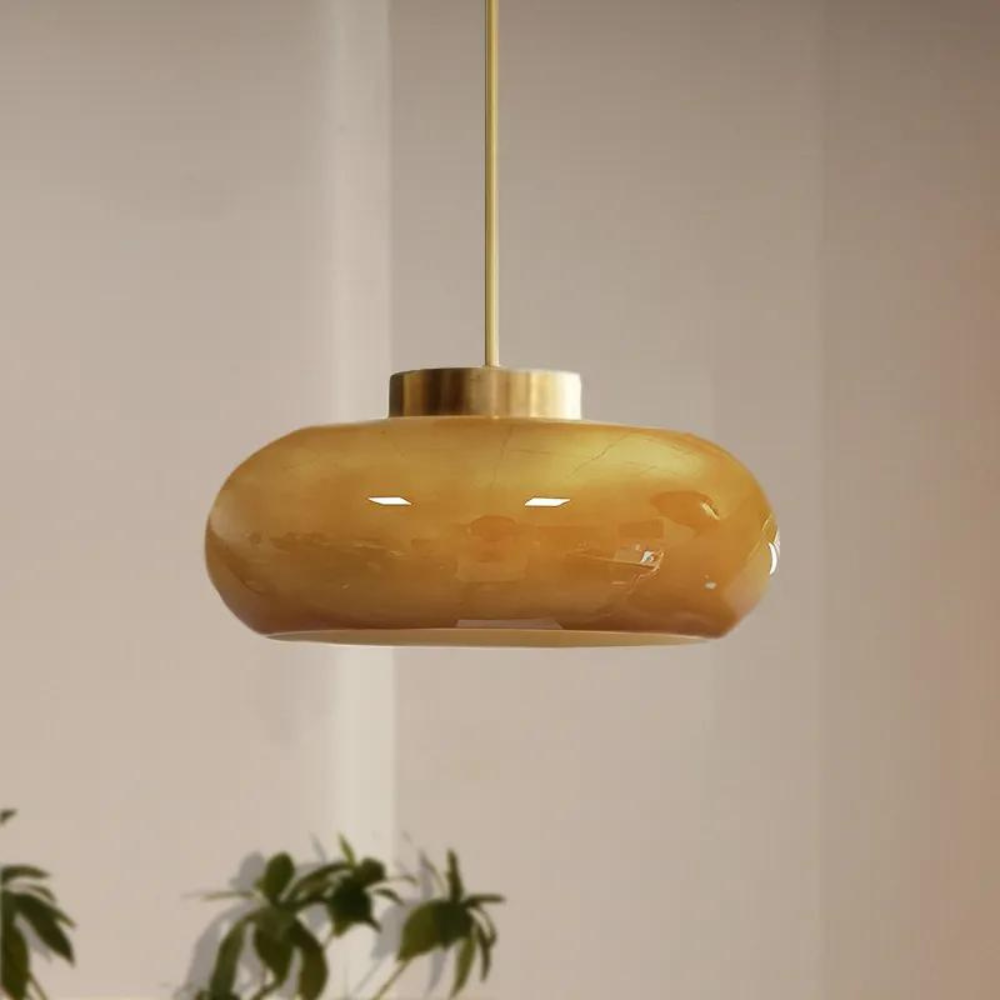 Modern Glass Ceiling Light Amber Dome With Brass Finish - Product example