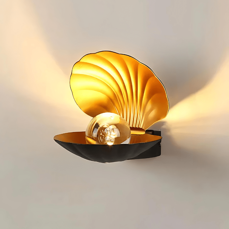 Seashell Wall Light Gold Interior Black Shell Design - Product showcase