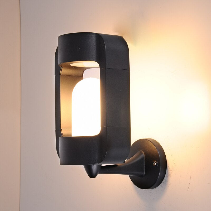 Modern Outdoor Wall Light  Black Metal Amber Glass Design - Product example