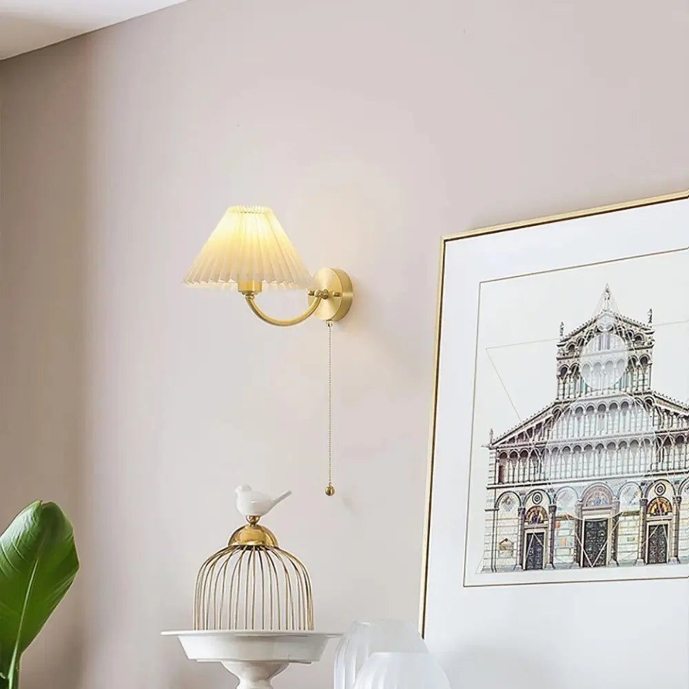 Classic Wall Sconce Pleated Shade With Pull Chain - Detailed view