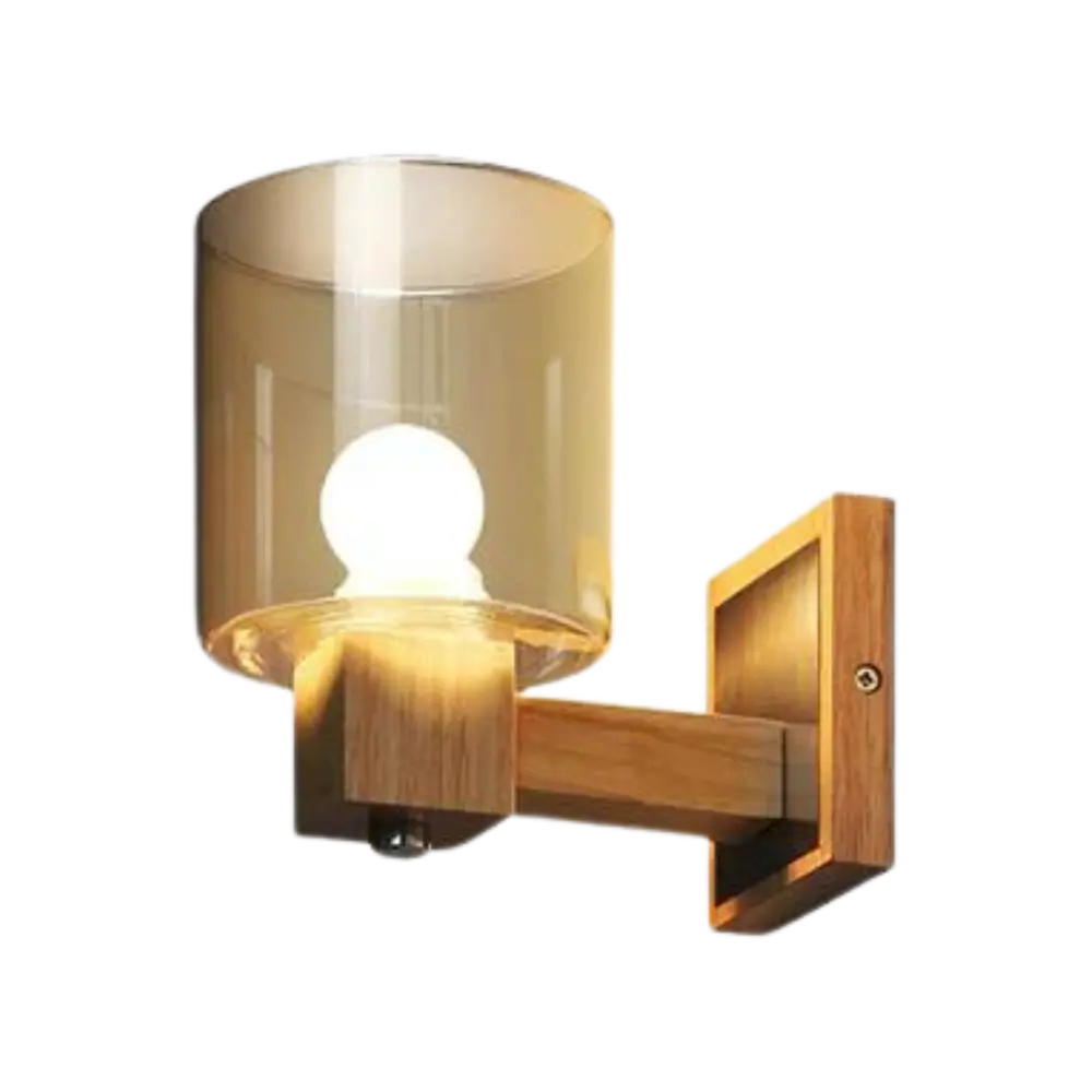 Modern Wall Light Glass Shade with Natural Wood Mount - Product detail 7