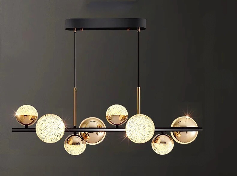 Modern Dining Pendant Light Black Gold LED Spheres - Detailed view