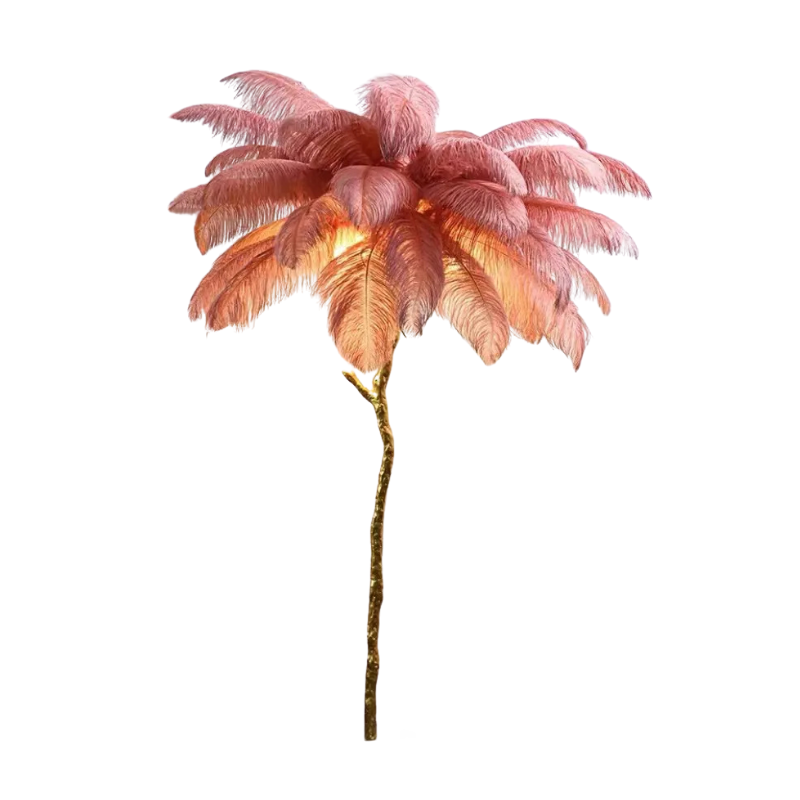 Nordic Feather Floor Lamp Pink Ostrich Plume Gold Stand - Product detail 13
