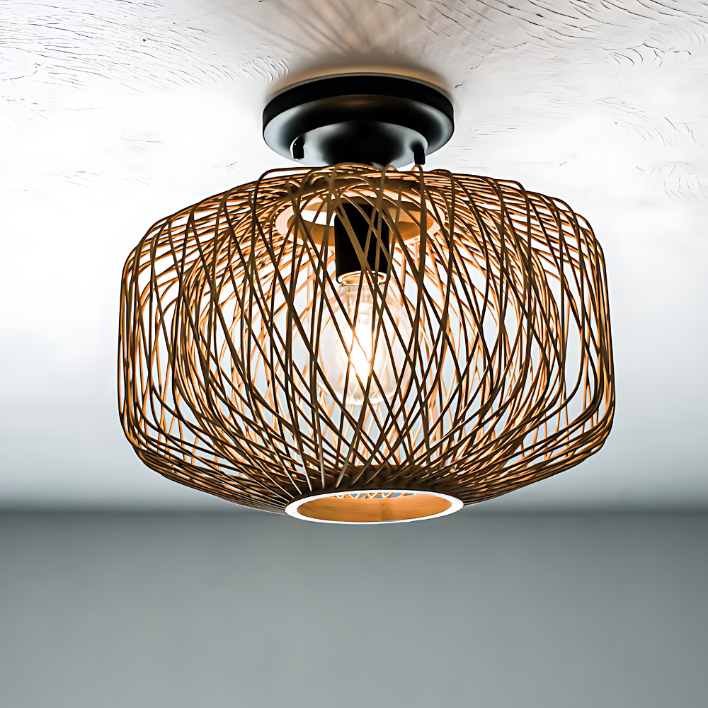 Rattan Ceiling Light Natural Woven Drum Shade - Product detail 6