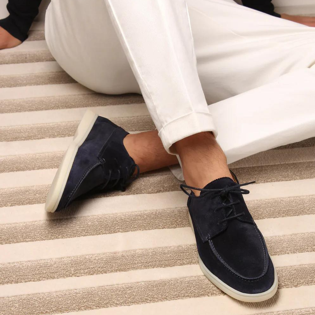 Suede Oxford Shoes Navy Blue Classic Lace-Up Design - Product showcase