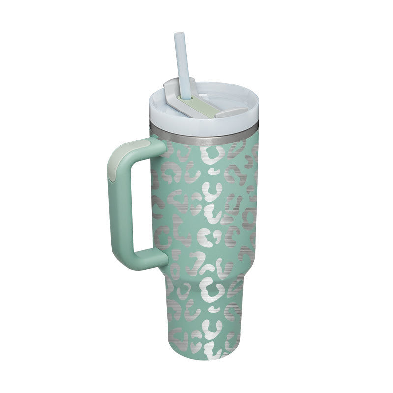 Insulated Travel Mug Leopard Print Design with Handle Straw - Product detail 30