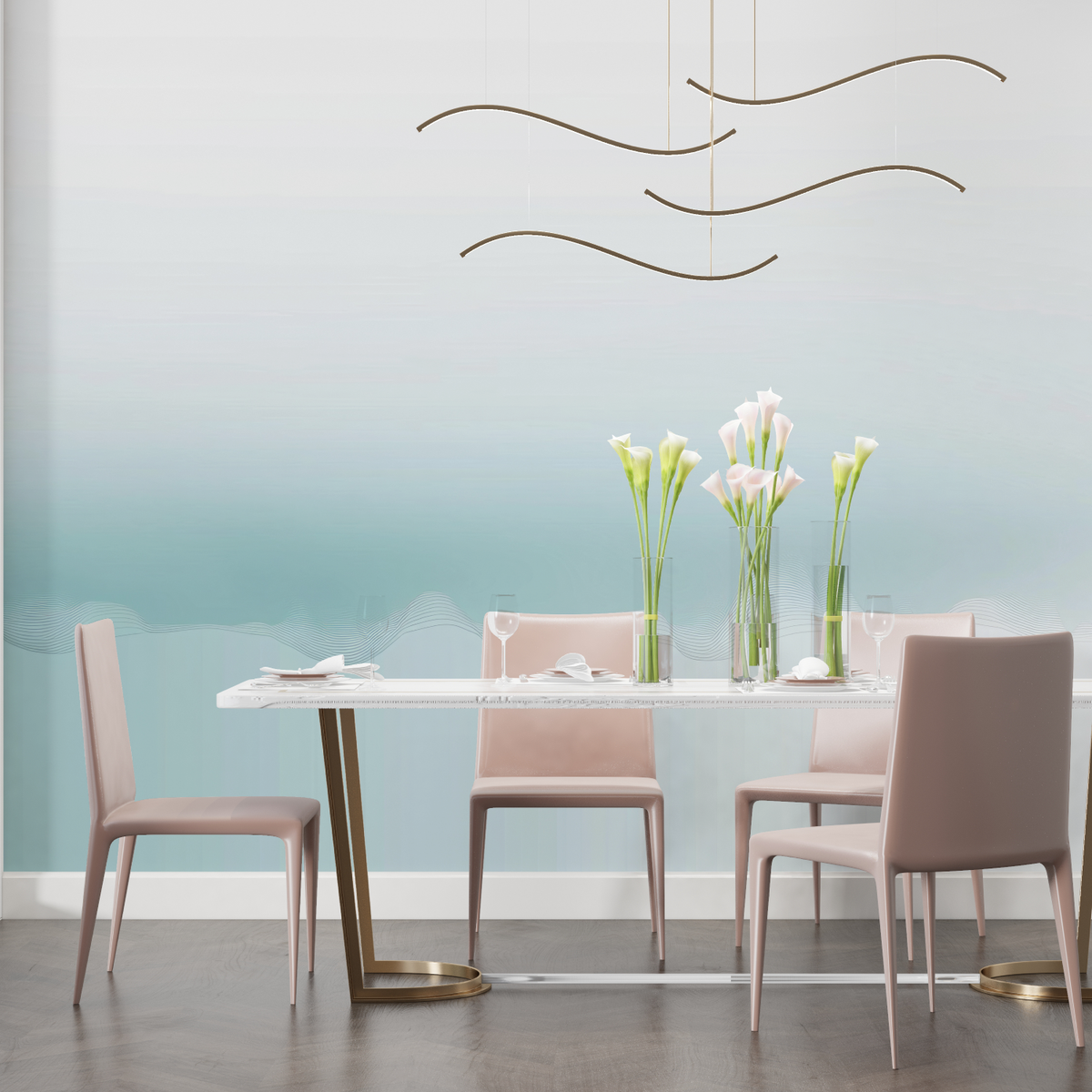 Abstract Mural Wallpaper | Soothing Aqua Gradient Wave