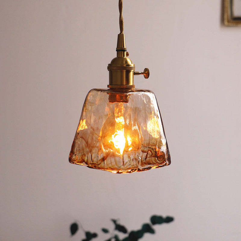 Vintage Glass Pendant Light Amber Textured Shade - Product detail 5