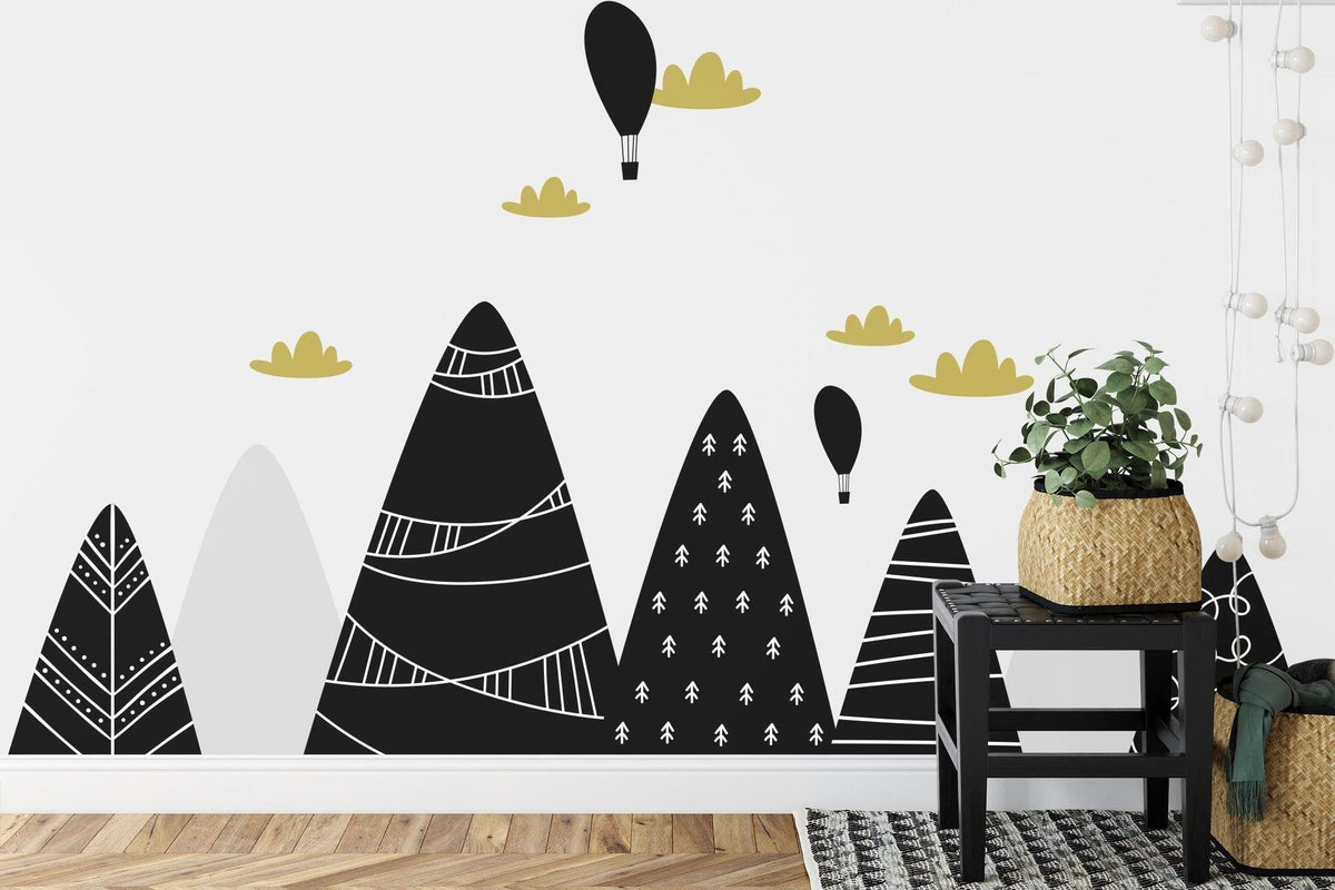 Mountain Mural Wallpaper | Scandinavian Black and Gold Design
