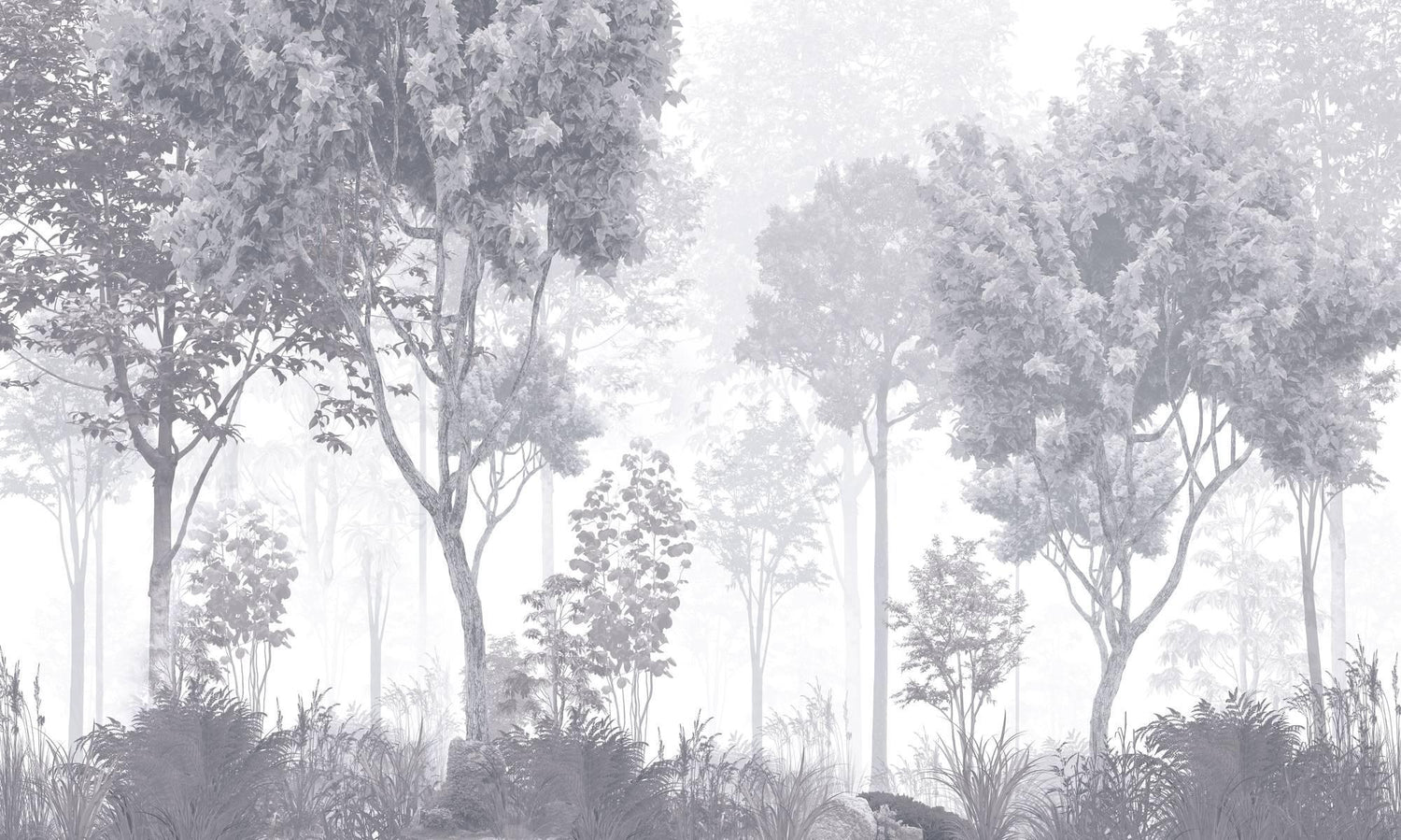Forest Mural Wallpaper | Misty Grey Tree Landscape
