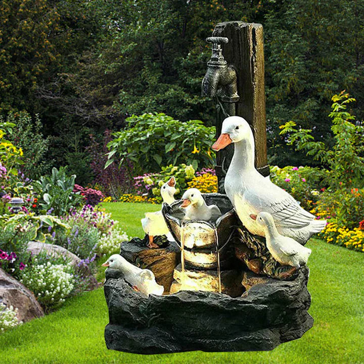 Garden Water Fountain  Duck Family Cascading Design - Detailed view