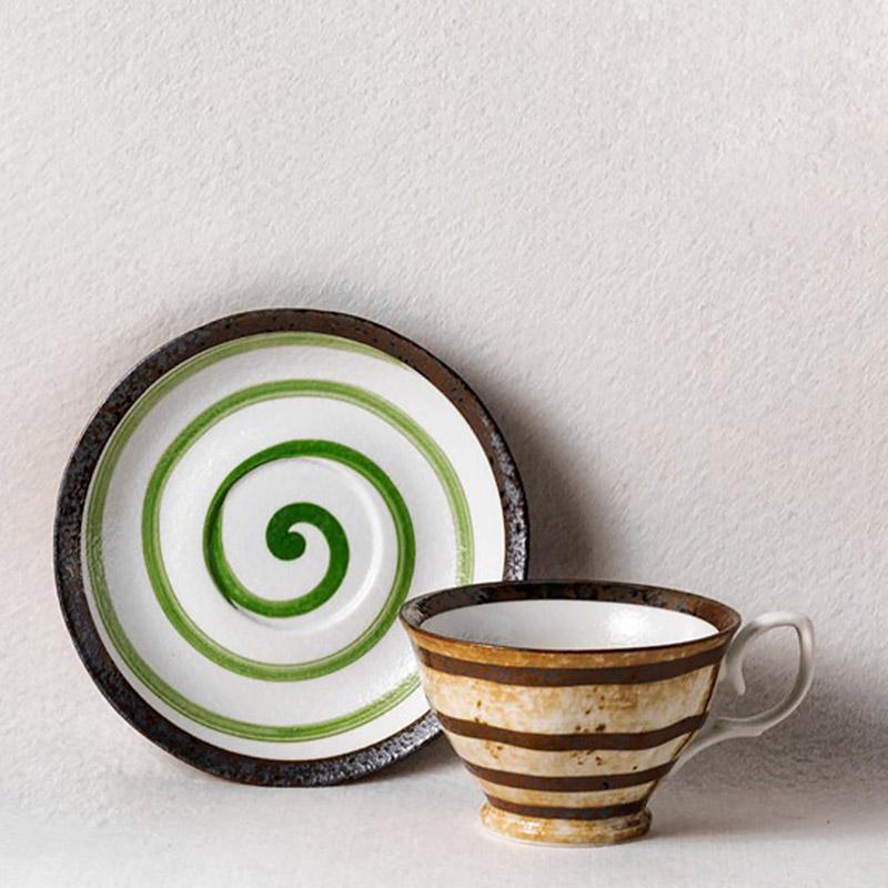 Artisan Matcha Tea Set  Spiral Pattern Stoneware Cup  Saucer - Product detail 9