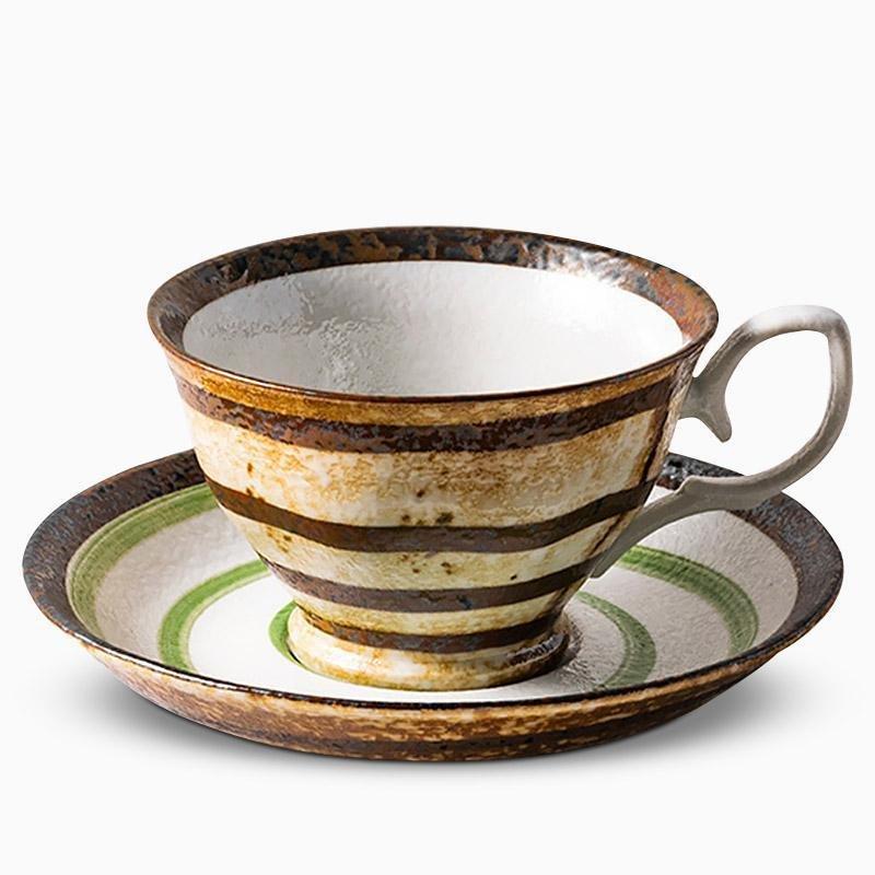 Artisan Matcha Tea Set  Spiral Pattern Stoneware Cup  Saucer - Detailed view