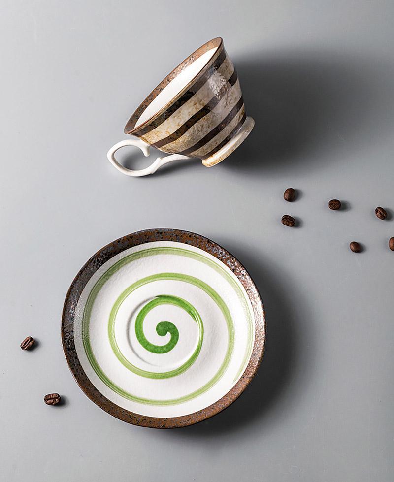 Artisan Matcha Tea Set  Spiral Pattern Stoneware Cup  Saucer - Product example