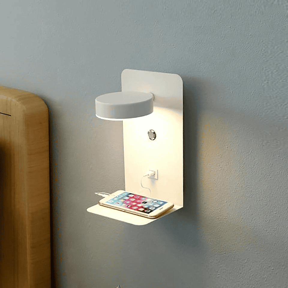 Modern Wall Sconce LED Bedside Lamp With USB Charging Shelf - Product detail 6